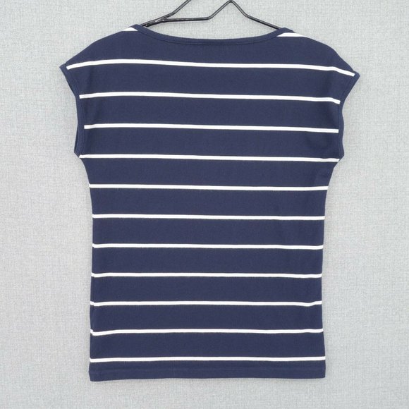 Talbots Shirt Womens Small Blue Striped Button Shoulder Short Sleeve Stretch - Picture 5 of 10